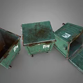 Green Worn Trash Bins With Wheels And One Open Lid Design