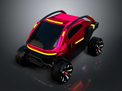 Futuristic Red Off Road Concept Car With Yellow Accent Lights And Large Wheels 3d model