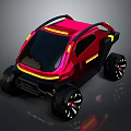 Futuristic Red Off Road Concept Car With Yellow Accent Lights And Large Wheels
