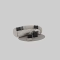 Beige Sofa with Black Gray Cushions and Black Round Coffee Tables Set Featuring Green Vase Red Berries on Gray Round Rug