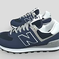 Navy Blue New Balance Retro Running Shoes With White Logo Gray Laces And Textured Sole