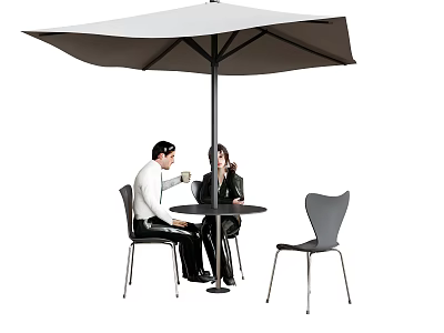 Outdoor Leisure Chairs in Stylish Outdoor Setting With Umbrella Table And People Sitting 3d model