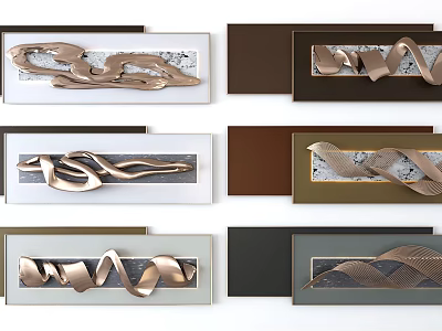 Elegant Abstract Metal Wave Wall Decor With Various Frame Colors For Home Interior 3d model