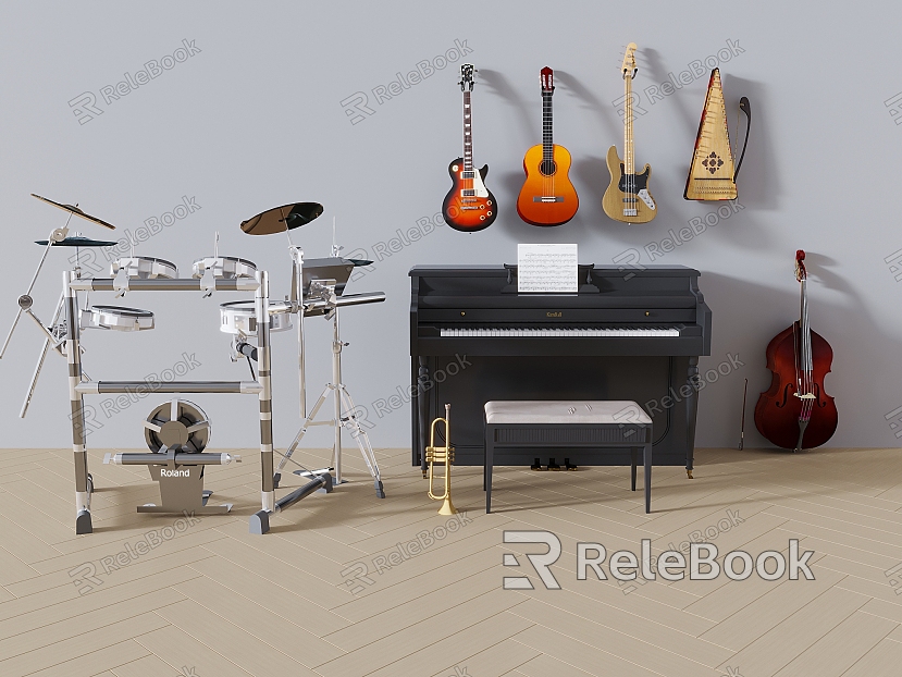 Modern Instrument Combination Piano Guitar Cello Drums small size model