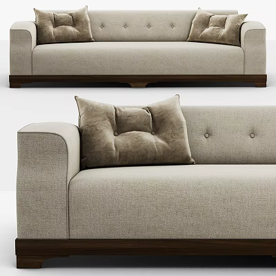 Comfortable Two Seater Sofa With Beige Fabric Upholstery Plush Pillows And Wooden Base 3d model