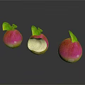 Fresh Juicy Pink Green Apples with Green Leaves and Bitten One on White Background