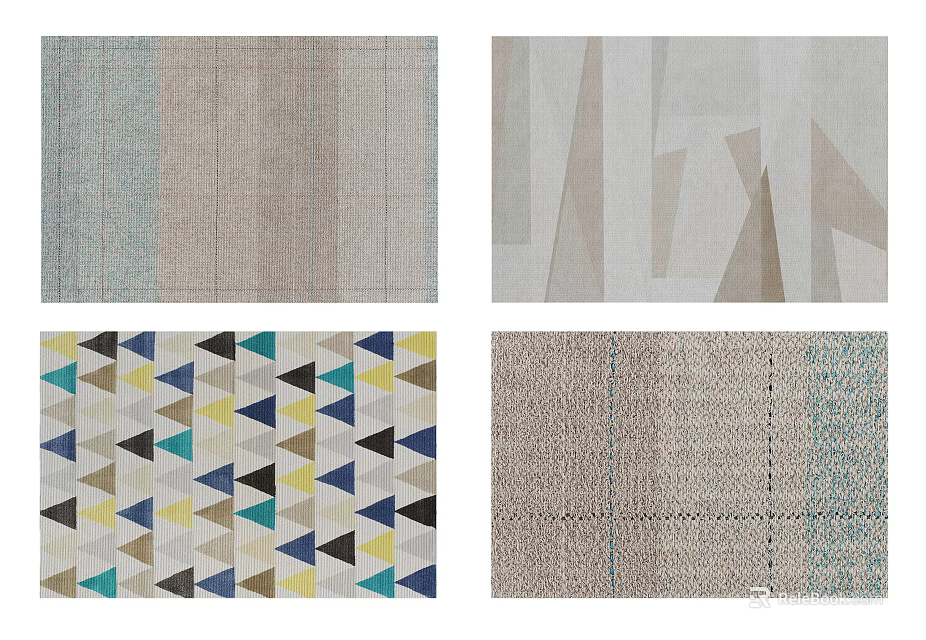 Modern Square Rugs With Various Geometric Patterns And Neutral Vibrant Tones 3d model