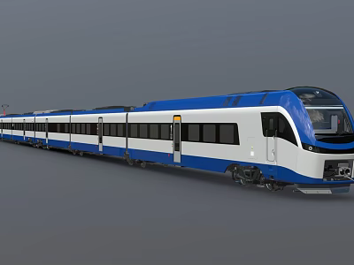 Modern Streamlined Blue And White Metro Train Exterior Design With Sleek Carriages 3d model