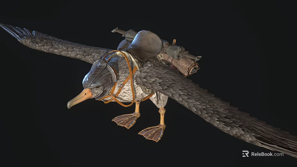 Large Bird With Saddle And Leather Equipment On Back Spreading Wings 3d model 