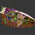 Detailed Wooden Boat Model With Frame Structure Interior Seating And White Cover
