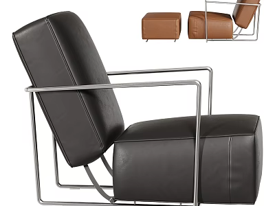 Black Leather Lazy Sofa With Modern Metal Frame And Brown Ottoman 3d model