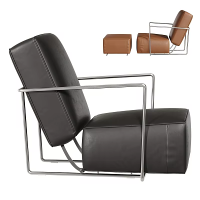 Black Leather Lazy Sofa With Modern Metal Frame And Brown Ottoman 3d model