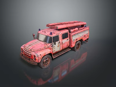 Vintage Rusty Fire Truck With Classic Ladder And Weathered Exterior Design 3d model