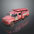 Vintage Rusty Fire Truck With Classic Ladder And Weathered Exterior Design