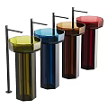 Modern Transparent Pedestal Washbasin Design With Colorful Accents And Faucet