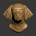 Golden Dog Head Sculpture With Metallic Shiny Surface On Dark Background