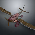 Vintage Biplane Passenger Plane With Brown Body Metal Frame Wings And Red Wheels