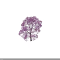 Blooming Tree with Vibrant Purple Flowers Against Dark Background And Small Figure