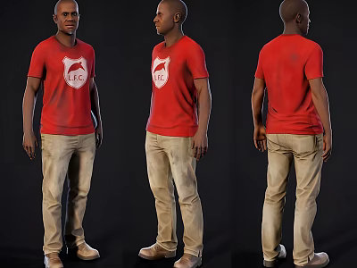 Man Wearing Red T-Shirt With LFC Logo Khaki Pants And Brown Shoes 3d model