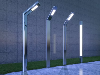 Modern Outdoor Lights With Sleek Stainless Steel Poles For Garden Path Illumination 3d model