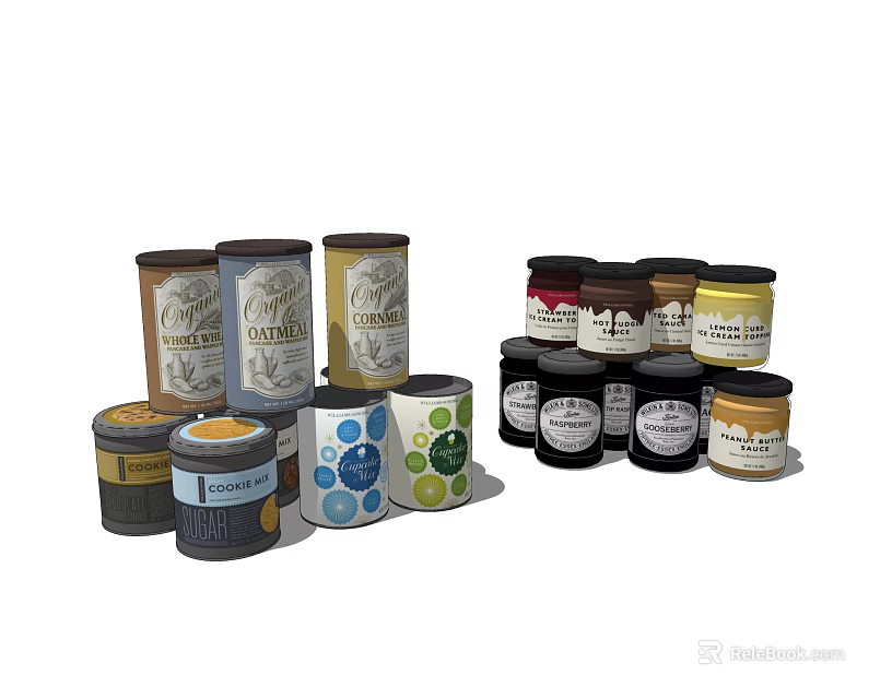 Colorful Spice Jars With Various Labels And Sizes For Kitchen Use 3d model 