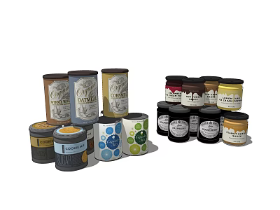 Colorful Spice Jars With Various Labels And Sizes For Kitchen Use 3d model