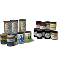 Colorful Spice Jars With Various Labels And Sizes For Kitchen Use