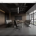 Modern Conference Room Interior With Large Table Chairs Blackboard And City View Windows