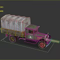 Vintage Green Truck With White Canvas Cover And Wooden Cargo Bed