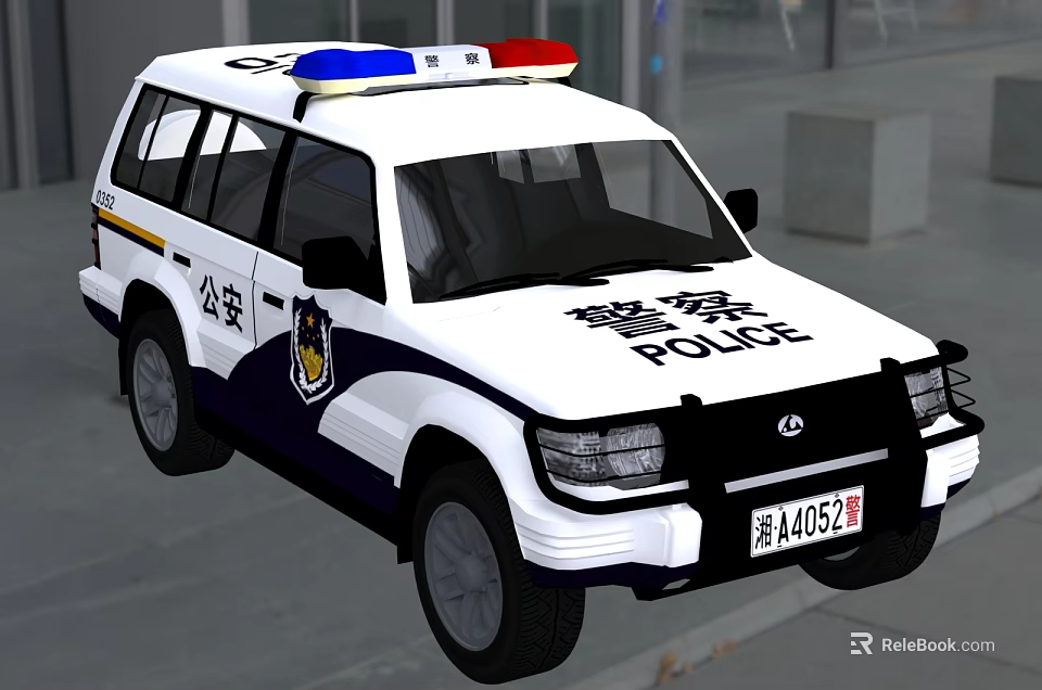 White Black Chinese Police SUV Car With Red Blue Siren And License Plate 3d model 