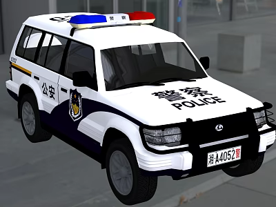 White Black Chinese Police SUV Car With Red Blue Siren And License Plate 3d model