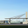 Modern Entrance Gate Design With Sleek Canopy Stone Columns And Green Lawn
