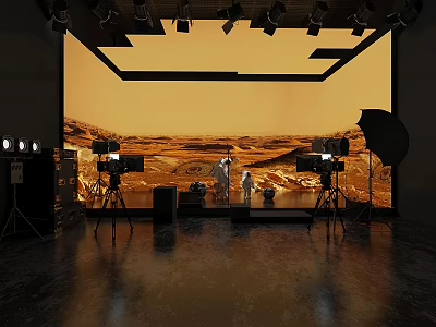 Photography Studio With Desert Landscape Background Screen Model And Lighting Equipment 3d model