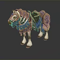 Ornate Decorative Horse Model With Gold Blue Saddle Bridle And Tassels
