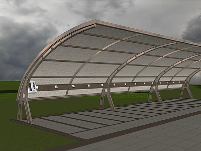 Curved Metal Frame Canopy With Transparent Roof For Outdoor Parking Area 3d model