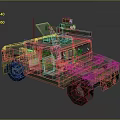 Green Military Off-Road Vehicle Building Block Model with Open Doors Interior Seats and Roof Equipment