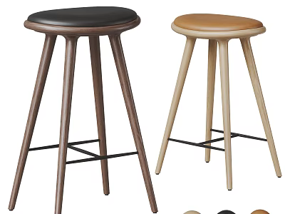 Modern Bar Stools With Wooden Legs And Round Upholstered Seats In Different Colors 3d model