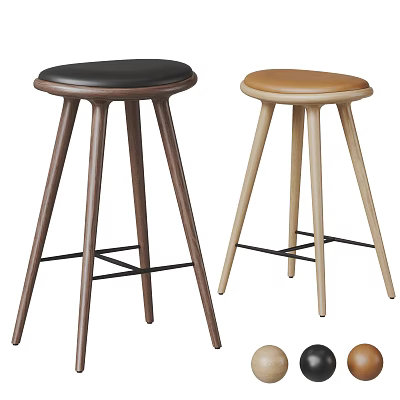 Modern Bar Stools With Wooden Legs And Round Upholstered Seats In Different Colors 3d model