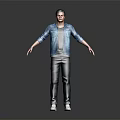 Men's Casual Clothing Set Featuring Denim Jacket Gray T shirt Gray Pants And White Shoes