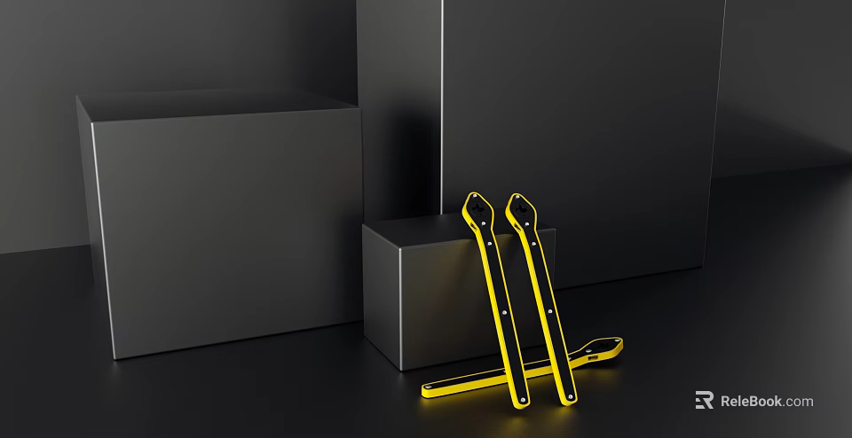 Modern Yellow Hardware Tools With Sleek Design Placed On Black Cubes Background 3d model 