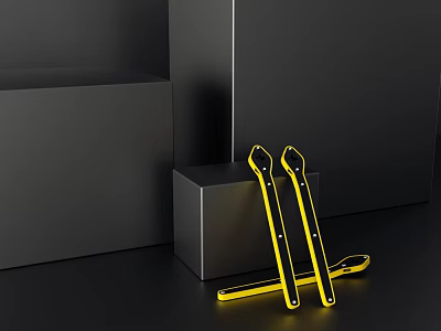 Modern Yellow Hardware Tools With Sleek Design Placed On Black Cubes Background 3d model