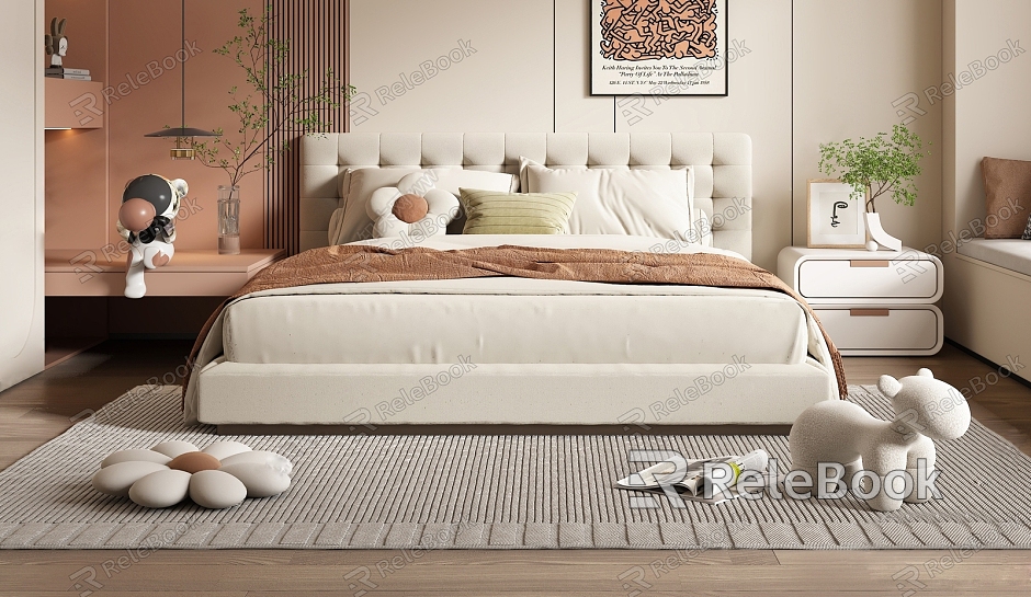 Cream wind double bed model