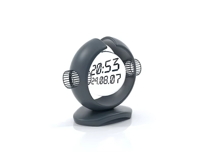 Digital Round Clock With Time Date Display Gray Stand Base And Side Grilles 3d model