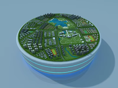 Aerial Planning of Modern City With Green Spaces Lake Buildings and Parks 3d model