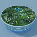 Aerial Planning of Modern City With Green Spaces Lake Buildings and Parks