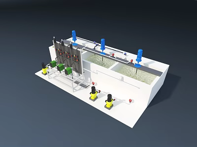 Industrial Equipment Processing System With Blue Pumps Green Filters And Operators 3d model