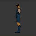 Superhero Figure In Yellow And Blue Costume With Yellow Mask Muscular Build Standing Pose
