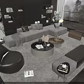 Modern Gray Sofa And Coffee Table Set With Round Table Soft Cushions And Area Rug 3d model