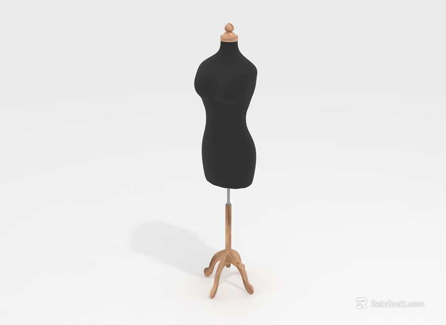 Black Dress Form With Wooden Tripod Stand And Round Wooden Head For 3d model 