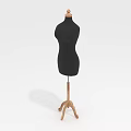 Black Dress Form With Wooden Tripod Stand And Round Wooden Head For